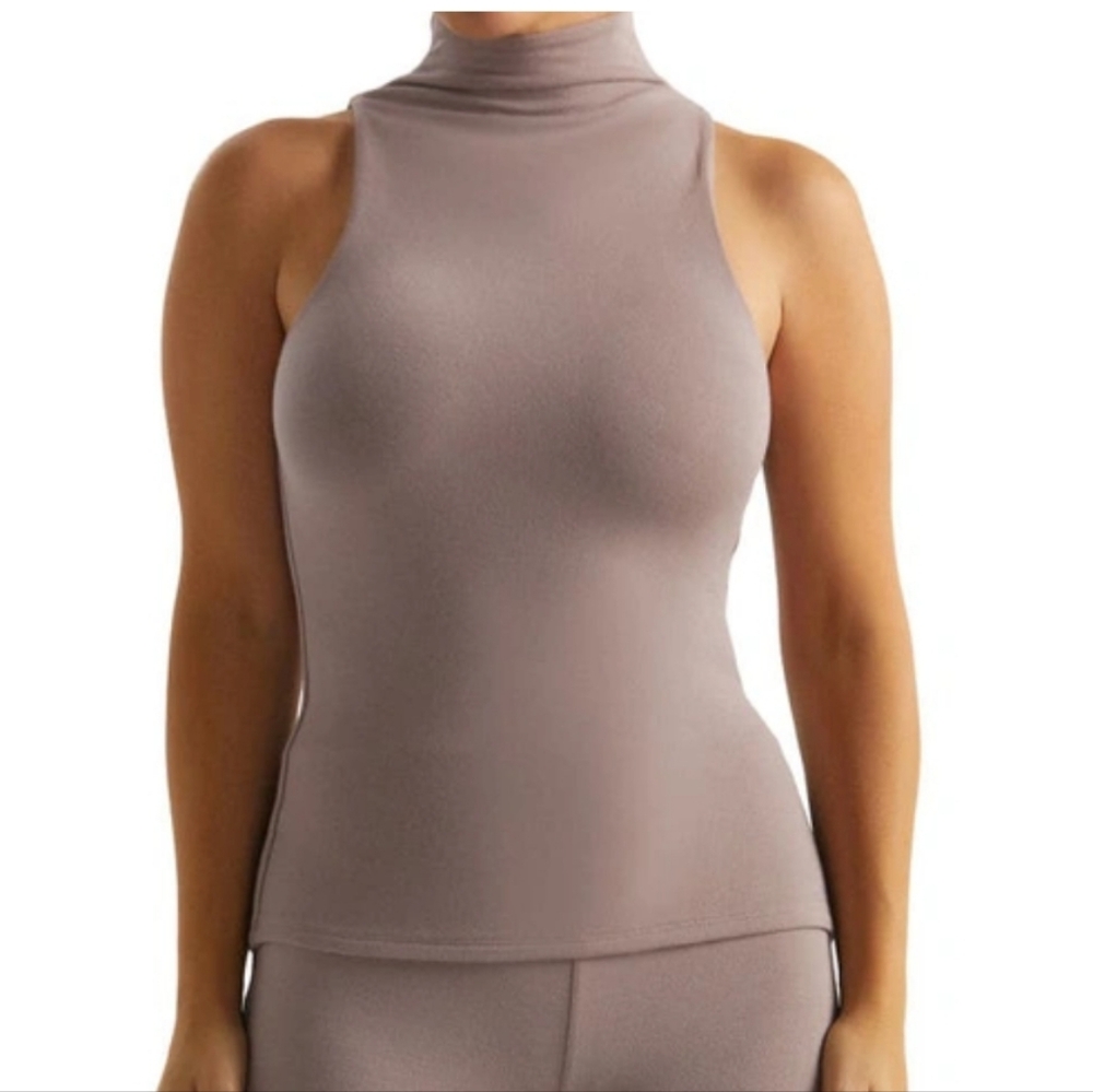 Naked Wardrobe Sleeveless Mock Neck Top,Beige Tan,Medium  NWOT